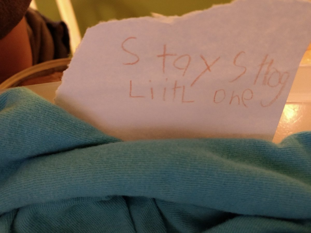 DanaClarkLit's tweet photo. Tonight my son found a baby bird that fell from its nest. The nest was too high to reach so we couldn't put him back. He wasn't looking good and my son was concerned.He disappeared and then came back with a note to the bird saying, "Stay strong, Little One." #whywritingmatters https://t.co/73Jwv1UXhR