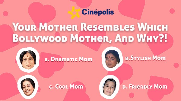 IndiaCinepolis's tweet photo. This Mother's Day, letโs celebrate the #FilmyMoms. Tell us which #Filmymom your mother resembles with, and why? Answer creatively to win!
Winners will get a FREE movie voucher, and a chance to treat their mom to a movie at Cinรฉpolis India.
#MothersDayContest https://t.co/u6fVZPwURl