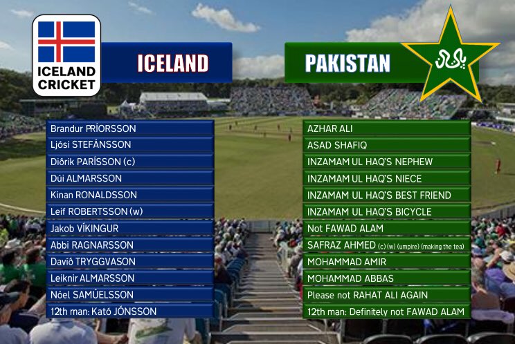 icelandcricket's tweet photo. Ever since the @ICC announced Iceland would have test status we’ve been so excited for this match. Bit strange to host it in Dublin but whatever. We can now name our playing XI for tomorrow. The Pakistan XI is not official but “probable”. #ICEvPAK https://t.co/HigToOPYoc