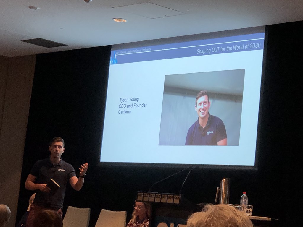 rogerhellens's tweet photo. Tyson Young @carisma_app talks about his #entrepreneur journey at @QUT senior leadership group conferences https://t.co/WewdUp97ib