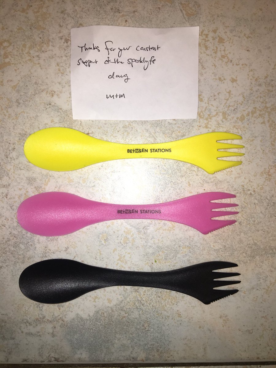 nap_qveen's tweet photo. I was using my first spork so religiously that the BS logo came off 😭 Thankfully my backups came in today 🙌🏼 Always living that #sporklyfe #BetweenStations https://t.co/tC5NsXaCNT