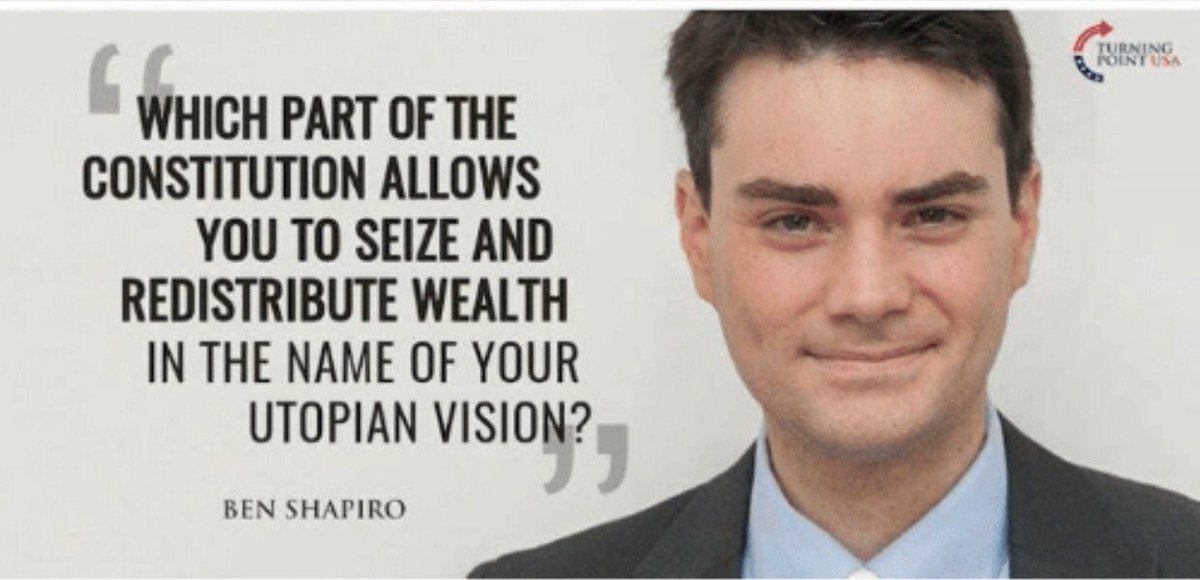 Hey <a href="/benshapiro/">Ben Shapiro</a> which part of the constitution allows you to seize and redistribute wealth in the name of your utopian vision for Israel?