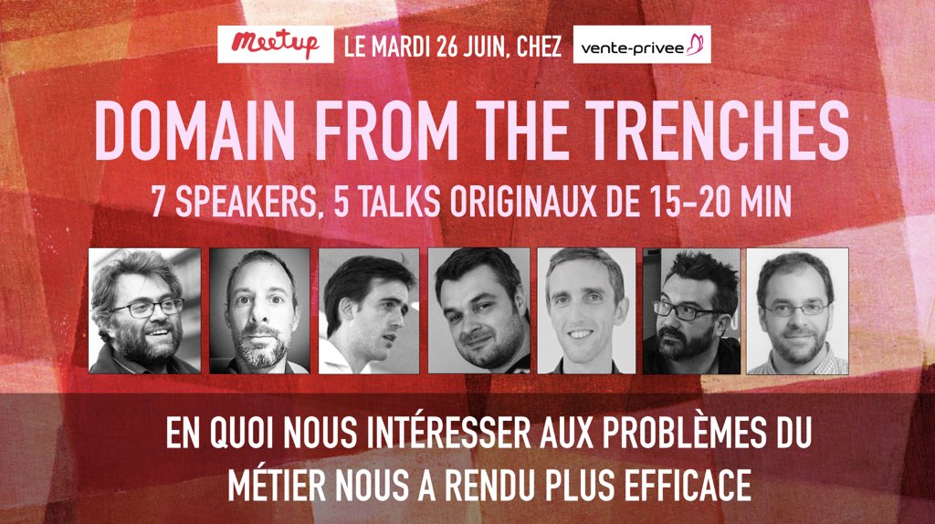 DDDesignFR's tweet photo. @ventepriveeTech 2 good news: 
1/ we found a new date for our « Domain from the trenches » main event: Tuesday June 26th. Free registrations here: https://t.co/Irg8gFdGP7

2/ @mathiasverraes will wrap-up the event. 👏 https://t.co/ug6NiicUqh