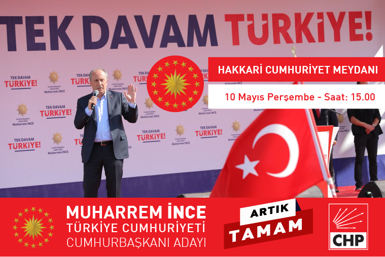 OzlemAgirmanTR's tweet photo. Cumhurbaşkanı adayımız Sayın Muharrem İnce, bugün saat 15.00’te Hakkarililer ile Hakkari Cumhuriyet meydanında buluşacaktır. #Demokrasiİçin Artık T A M A M #TekDavamTürkiye https://t.co/EM0jFChpoc
