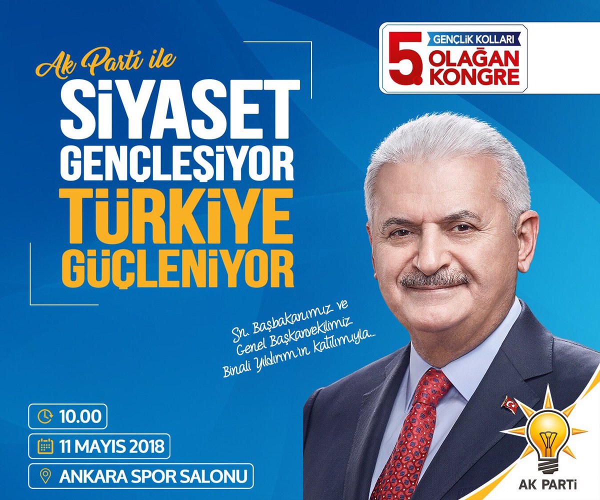 mehmetsalihsarc's tweet photo. Genel Başkanımız ve Cumhurbaşkanımız Sn. Recep Tayyip Erdoğan'ın teşrifleri ile gerçekleştirilecek olan AK Parti Gençlik Kolları 5. Olağan Büyük Kongremiz için 11 Mayıs'da Ankara'da buluşalım.

AK Parti İle Siyaset Gençleşiyor Türkiye Güçleniyor.

#AKGençlikGüçlüGelecek https://t.co/3tf2SgurS1