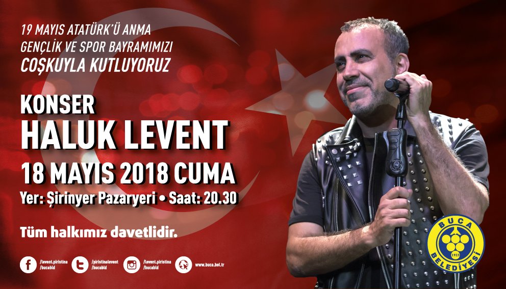 19 Mayıs Atatürk'ü Anma Gençlik ve Spor Bayramı'nı coşkuyla kutluyoruz. Hep bir ağızdan İzmir Marşı'nı söylemek için herkesi Haluk Levent konserine bekliyoruz. 

Tarih: 18 Mayıs Cuma
Saat: 20:30
Yer: Şirinyer Pazaryeri