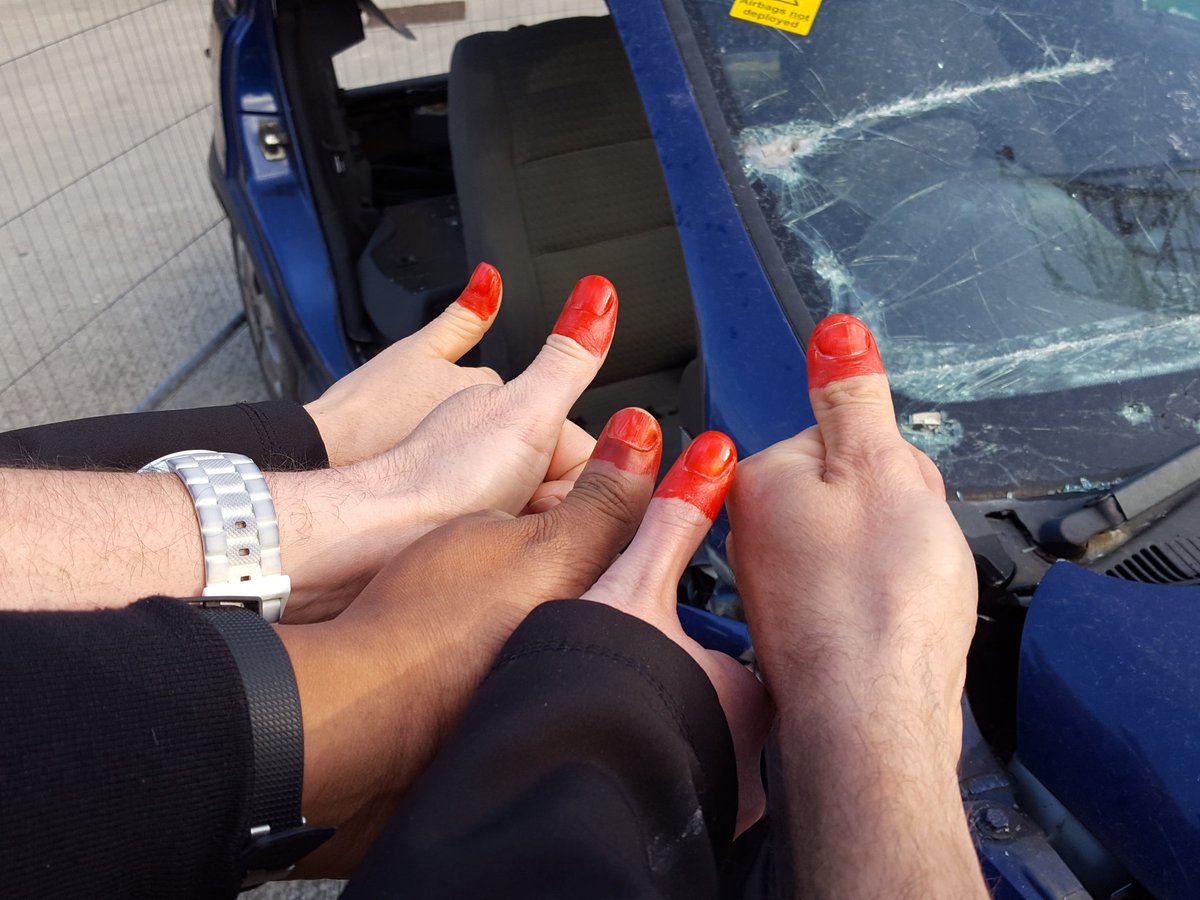 michael_ellmore's tweet photo. Blue watch Cheltenham East Community Fire Station supporting My red thumb day and condemning the use of mobile devices whilst driving. @MyRedThumb @glosfire #thumbsupmobilesdown https://t.co/11f3rwYEwE