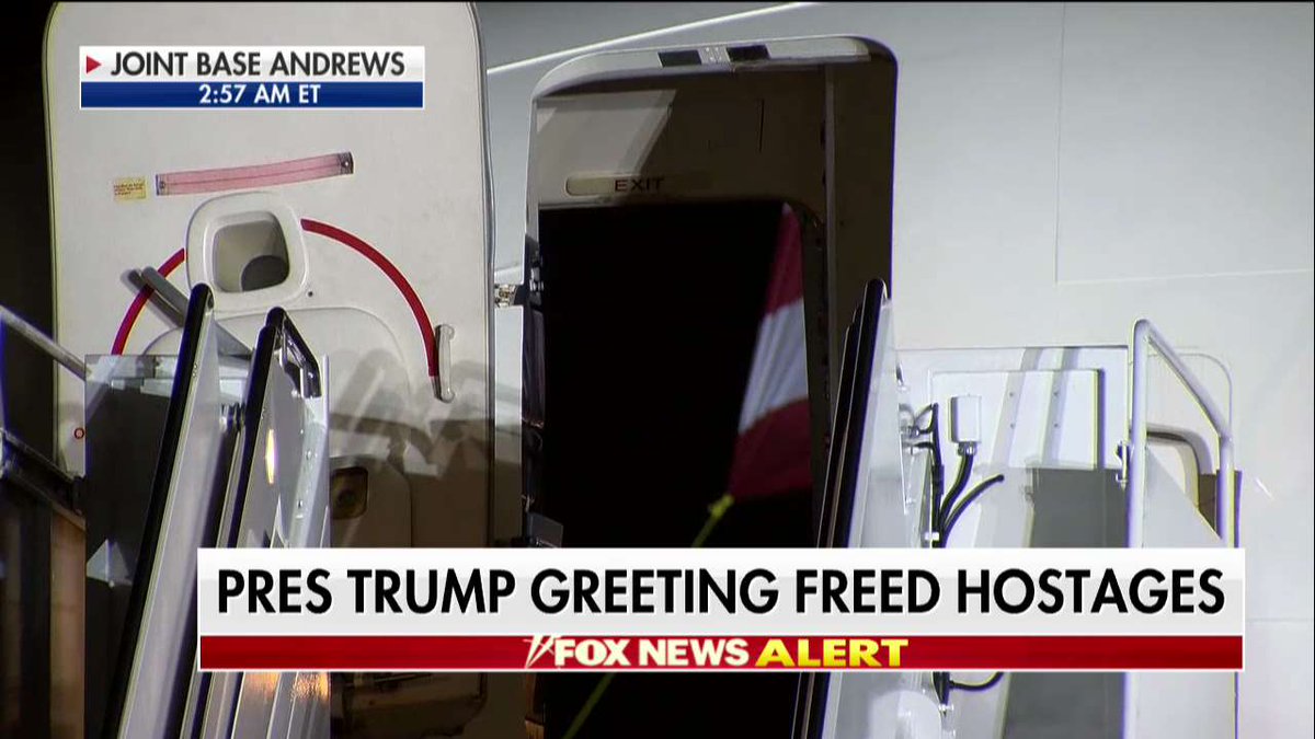 President <a href="/realDonaldTrump/">Donald J. Trump</a>, along with <a href="/FLOTUS/">First Lady Melania Trump</a>, <a href="/VP/">Vice President JD Vance</a> and Second Lady Karen Pence, inside plane to greet three Americans freed from North Korea fxn.ws/2K7OPkc