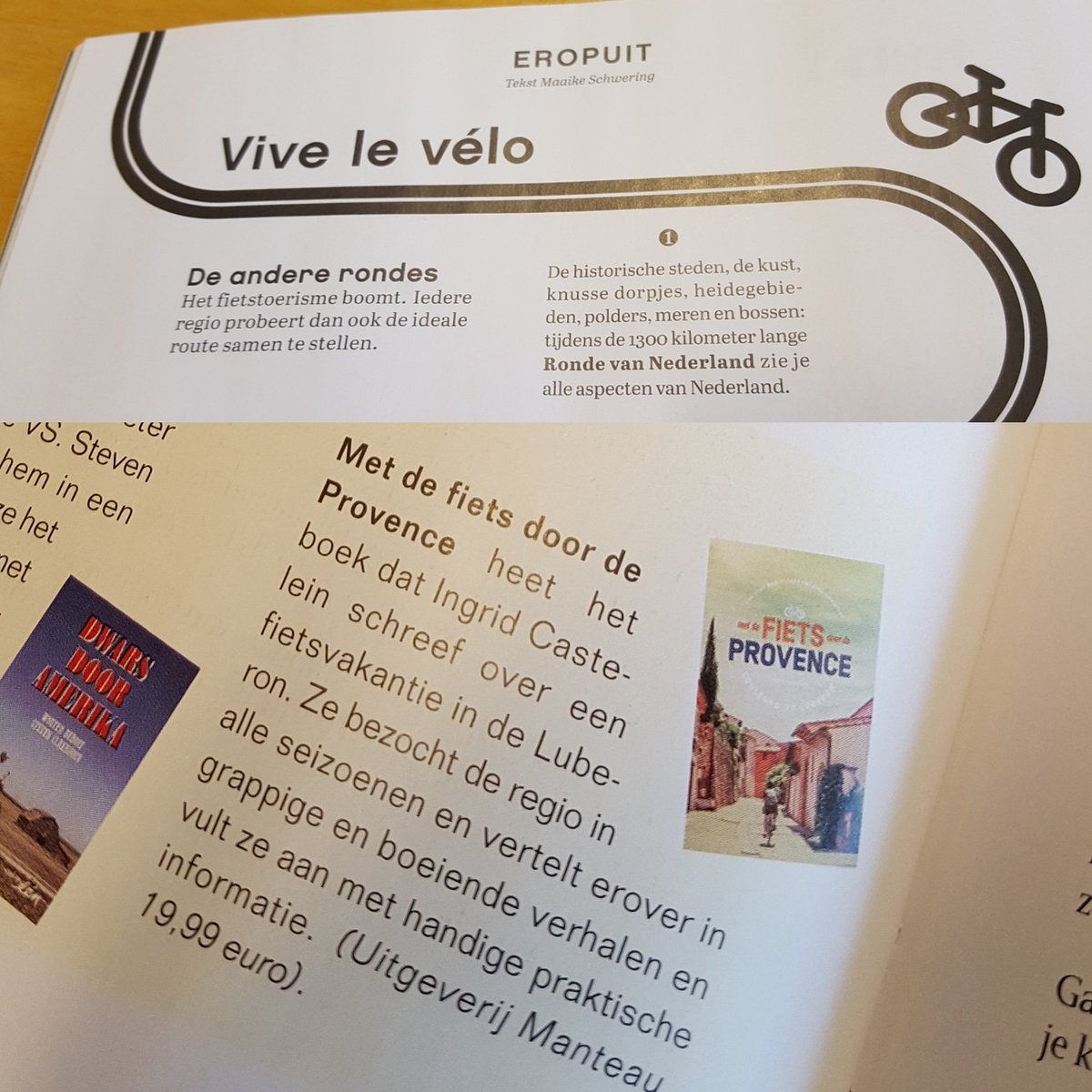 incastel's tweet photo. In de #PERS: onder de noemer #Vivelevelo  mijn boek #MetdefietsdoordePROVENCE' in @KnackWeekend 
#knack #knackweekend 
#couleursduLUBERON #frankrijk 
#Provence #Luberon #montventoux 
#fietsen #fietsvakantie
#Manteau 
#standaarduitgeverij #lovebooks
@standaard_uitgeverij https://t.co/NRPUTMpS32