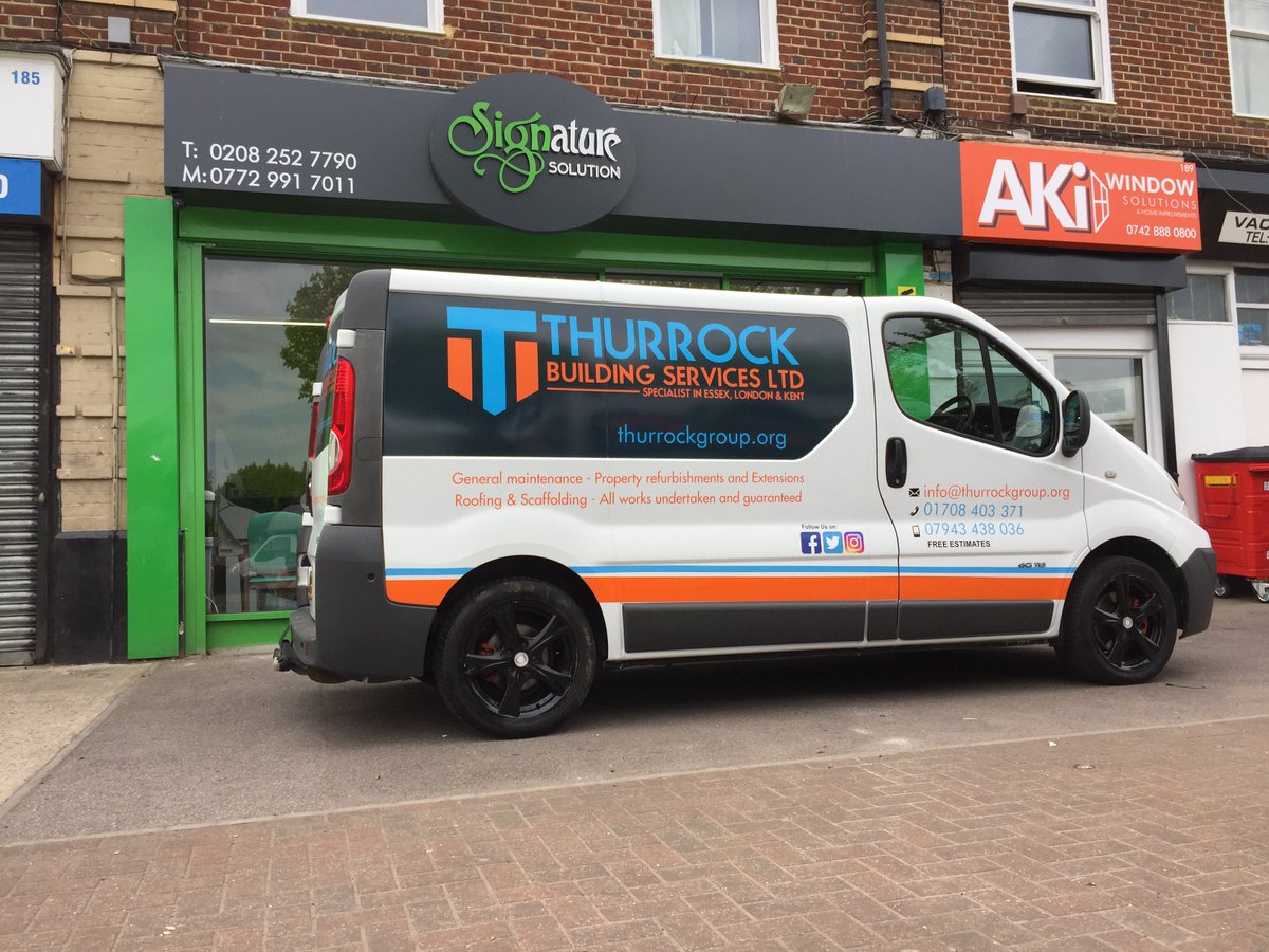 Signature187's tweet photo. #thurrockbuildingservices
#Branding
#signage 
#signs 
#decals 
#vans 
#vangraphics 
#vehiclewraps 
By 
#signaturesolution https://t.co/scPbRo5FDN