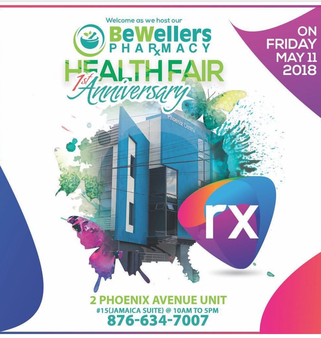 ccrpjamaica's tweet photo. #BeWellers Pharmacy celebrates their First Anniversary this Friday with a Health Fair at Phoenix Central. We salute our #discountpartner. #CCRP members welcome! https://t.co/5eZBKKNZDC