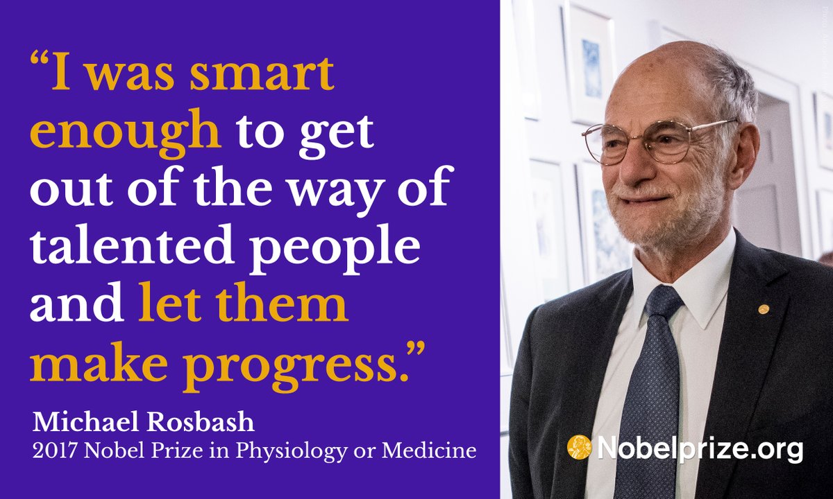 NobelPrize's tweet photo. 2017 Medicine Laureate Michael Rosbash shares one of his secrets of success. https://t.co/pJYkoVCSVU