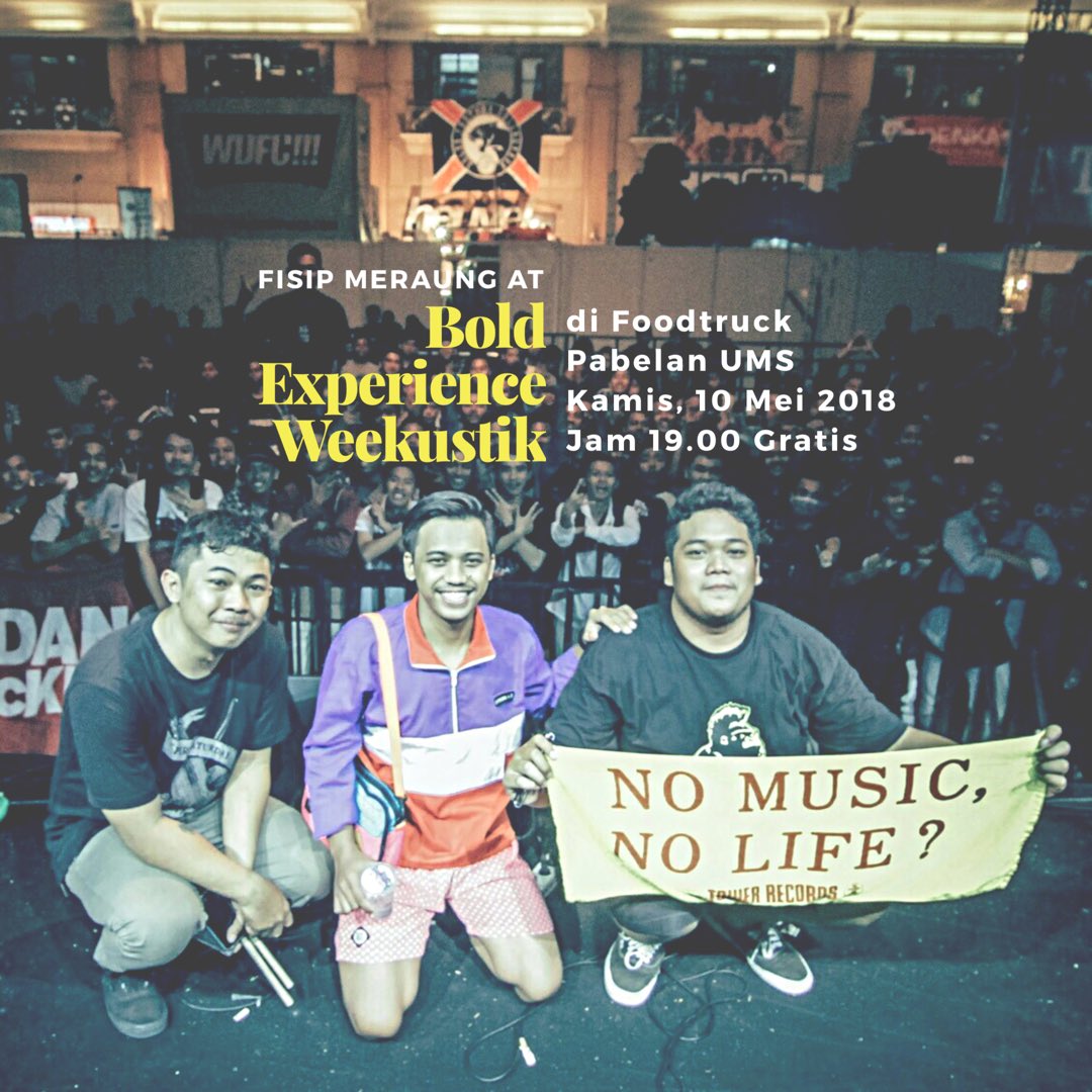 fisipmeraung's tweet photo. #meraungday teman-teman. 🔥
•
Dateng yuk ke Foodtruck Pabelan (@pabelanfoodtruck) UMS Kamis, 10 Mei 2018 jam 19.00 bareng @fisipmeraung di acara Bold Experience Weekustik. GRATIS.
•
Jaken konco-koncomu sisan ya, gayengke lur. https://t.co/mUPKJS24DK