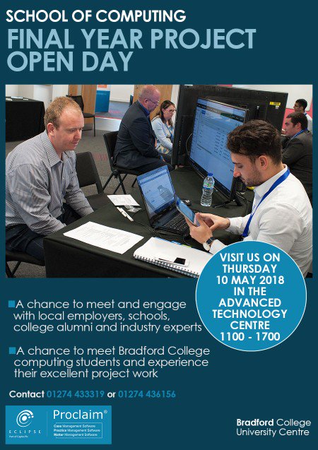 bfdcollcomp's tweet photo. Today is our Final Year Project Open Day @BradfordCollege Featuring two key note talks @z1ggyp1ggy, Director of the Yorkshire Games Festival at 12:30. With Ivor Cheung &amp; @developer_gg of @InfinityWorks at 14:15 There is a live stream of the talks here: https://t.co/W98QEXlTCs https://t.co/u8DD0s120V