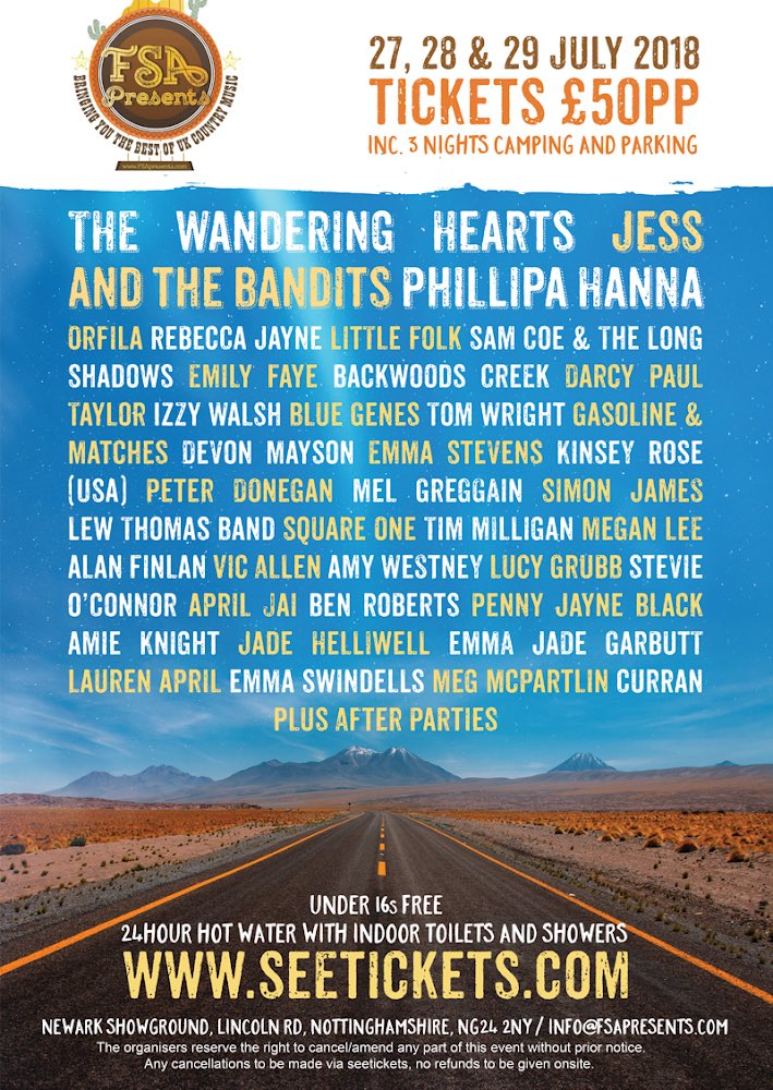 The FSA Fest 2018 line up is here! 
See The Wandering Hearts, Jess And The Bandits + many more! 

Get your tickets here >> seetickets.com/tour/fsa-fest-…