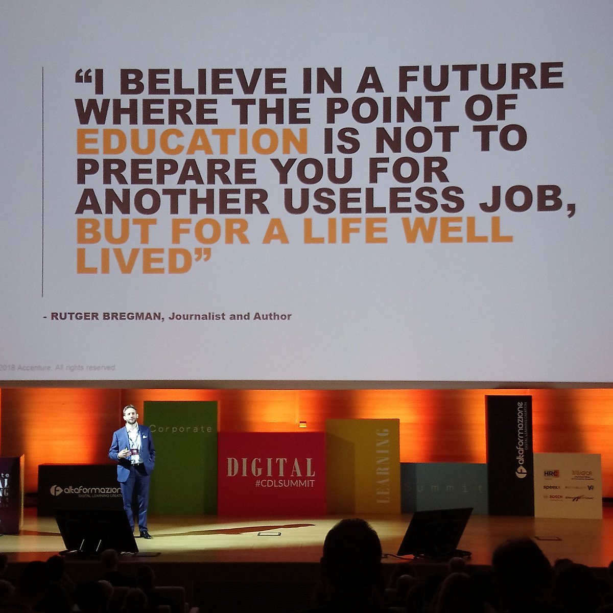 CisitaPr's tweet photo. Paolo Conti di @AccentureDigi inizia con una bel messaggio il primo intervento al Corporate Digital Learning Summit Auditorium IULM. @altaformazione_
#altaformazione #CDLSummit #CDLS2018 #DigitalLearning https://t.co/vyIgYGQq3Y