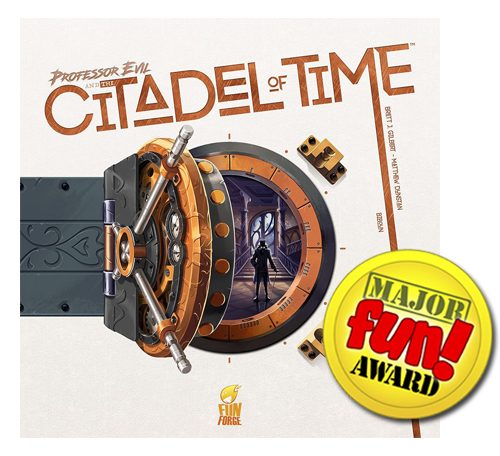 majorfunaward's tweet photo. The latest winner of the Major Fun Award is... Professor Evil and the Citadel of Time!

Sneak in and rescue priceless treasures from history before Professor Evil locks them away.

Congrats to designers @wisegoldfish @55cards &amp; @Funforge @PassportGames!

https://t.co/Y1NBShVbOR https://t.co/5EDkycn0pv