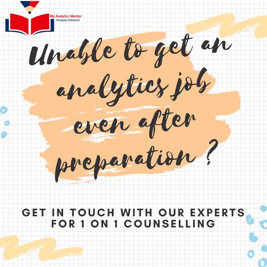 myanalyticsm's tweet image. Unable get an analytics job even after preparation ? Get FREE one-o-one counselling with the analytics expert and get boom in your career.
.
.
#datascienceanalytics #DataScience #digital #Jobs #counselling #Analytics #freecounselling #myanalyticsmentor #counsellingstudent