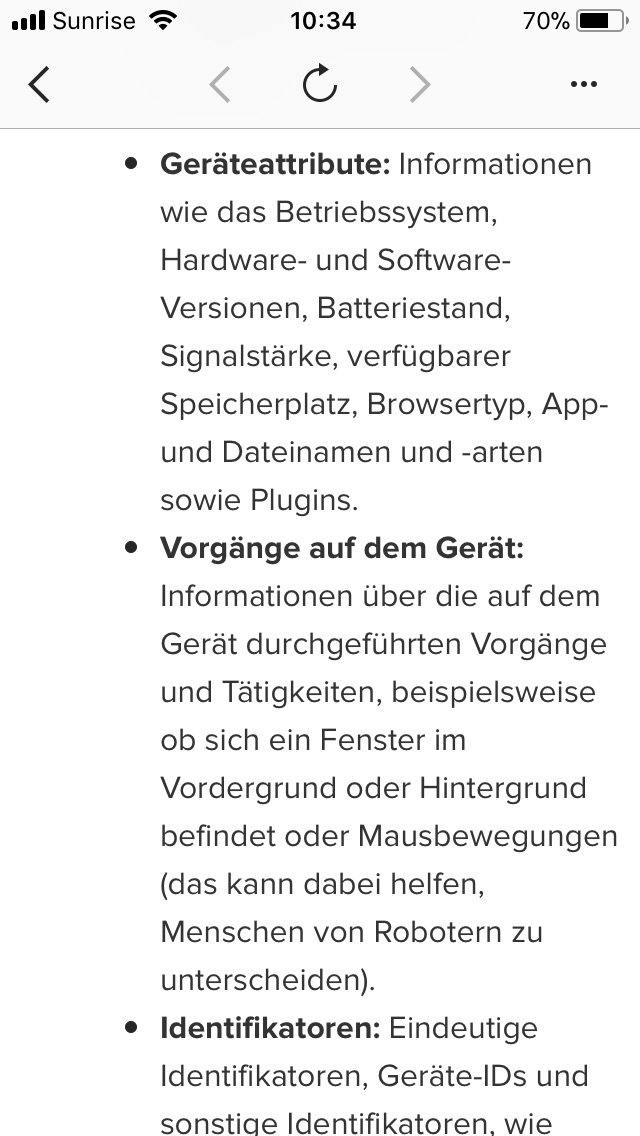 telmiger's tweet image. Obwohl FB/Instagram alles über mich wissen, was möglich ist – auch die Bildschirmgrösse –, schaffen sie es nicht, die Datenschutzerklärung passend zu formatieren.
#Designfail #Typographie #SmallScreen #Datenschutz