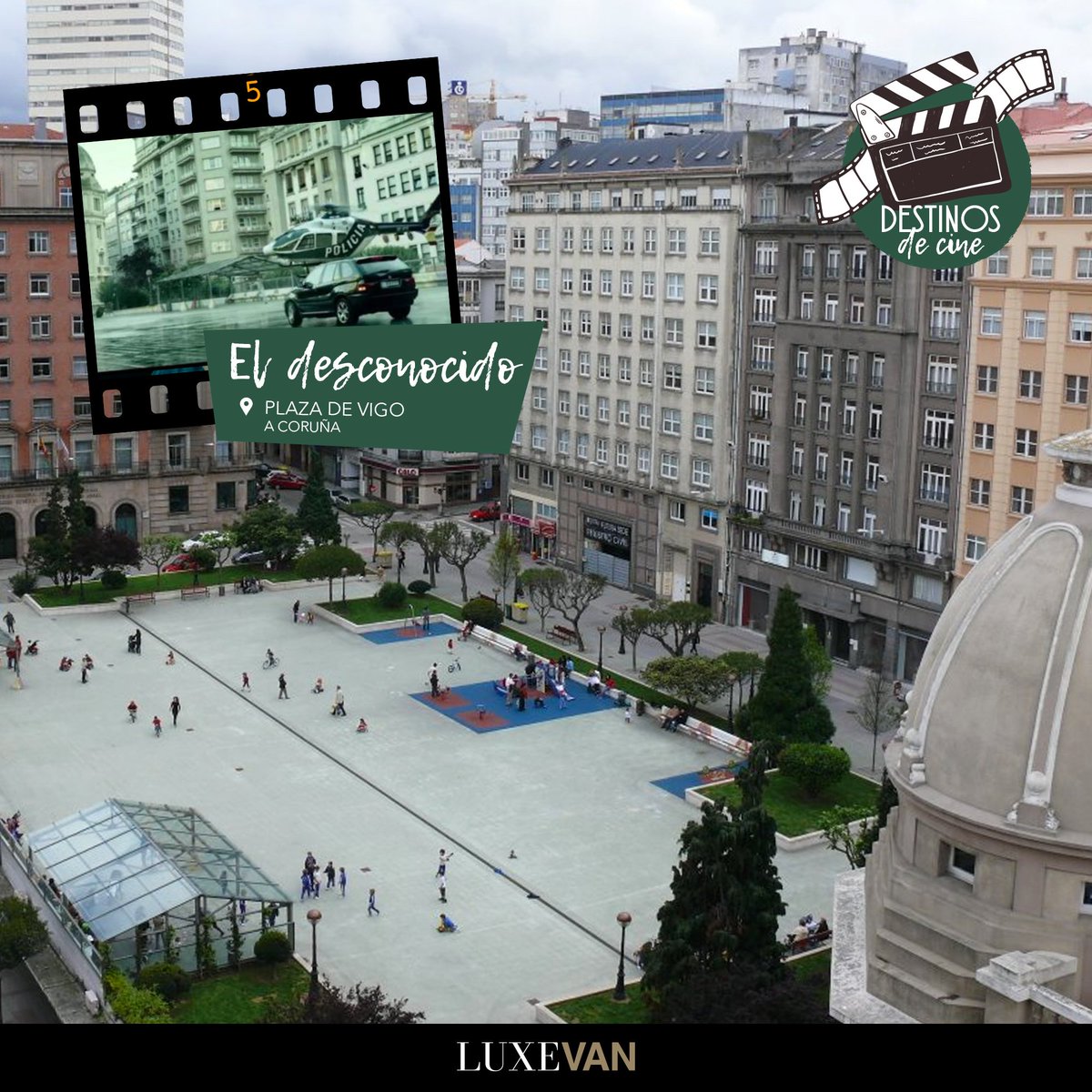 InfoLuxevan's tweet photo. Hoy recomendamos pasear por el centro de A Coruña y conducir, (si puede ser con más precaución que él😜), por las calles de la ciudad recordando a un Luis Tosar desesperado porque una bomba no termine con su vida y la de sus hijos 💣
#DestinodeCine #ElDesconocido #Luxevan https://t.co/ZA2Dwu4ZVU