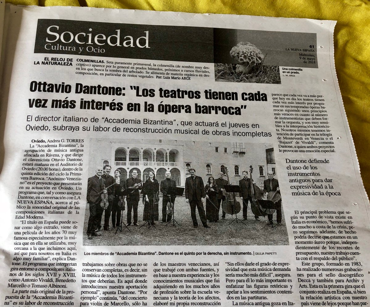 LJClassicalPR's tweet photo. Interview: Hoy, la #AccademiaBizantina llega al Auditorio de Oviedo, para presentar su #AnonimoVeneziano en el ciclo "Primavera Barroca" (CNDM). Su director y clavecinista #OttavioDantone, conversó con la musicóloga y periodista @andreagarto para el periódico LA NUEVA ESPAÑA https://t.co/h3vSGDV6YN