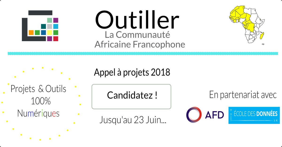<a href="/AFD_France/">Agence Française de #Développement (AFD) 🇫🇷 🇪🇺</a> <a href="/Ecoledesdonnees/">Ecole des Données</a> <a href="/IDRC_CRDI/">IDRC | CRDI</a> <a href="/CFImedias/">CFImedias</a> <a href="/Etalab/">Etalab</a> <a href="/OpenBurkina/">Open Burkina</a>  lance le  premier appel à projets pour outiller la communauté africaine francophone ayant des projets numériques en lien avec l'open data pour œuvrer en faveur du gouvernement ouvert