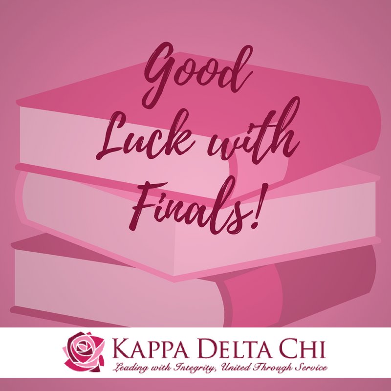 KDChi's tweet photo. We know that many of our sisters are in the thick of finals week, many of whom are also graduating. We just wanted to wish you all good luck on your finals! Remember to sleep when you can, exercise, eat, and drink plenty of water. You can do this, finish strong! https://t.co/09glMZCYfD