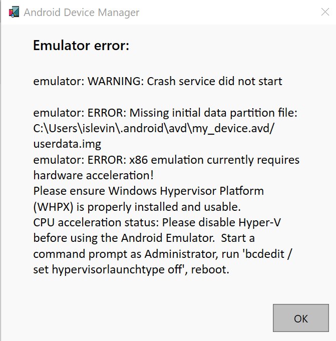 isaacrlevin's tweet image. Getting this error when trying to start an @android device  inside #AndroidDeviceManager after turning on Hypervisor Platform. It is enabled and all the steps followed. The extension is installed as well Any thoughts @jimbobbennett @migueldeicaza