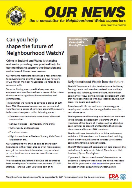 The E-Newsletter for Neighbourhood Watch  Our Watch is now out April / May 2018 Edition. you can view this here. ourwatch.org.uk/wp-content/upl…