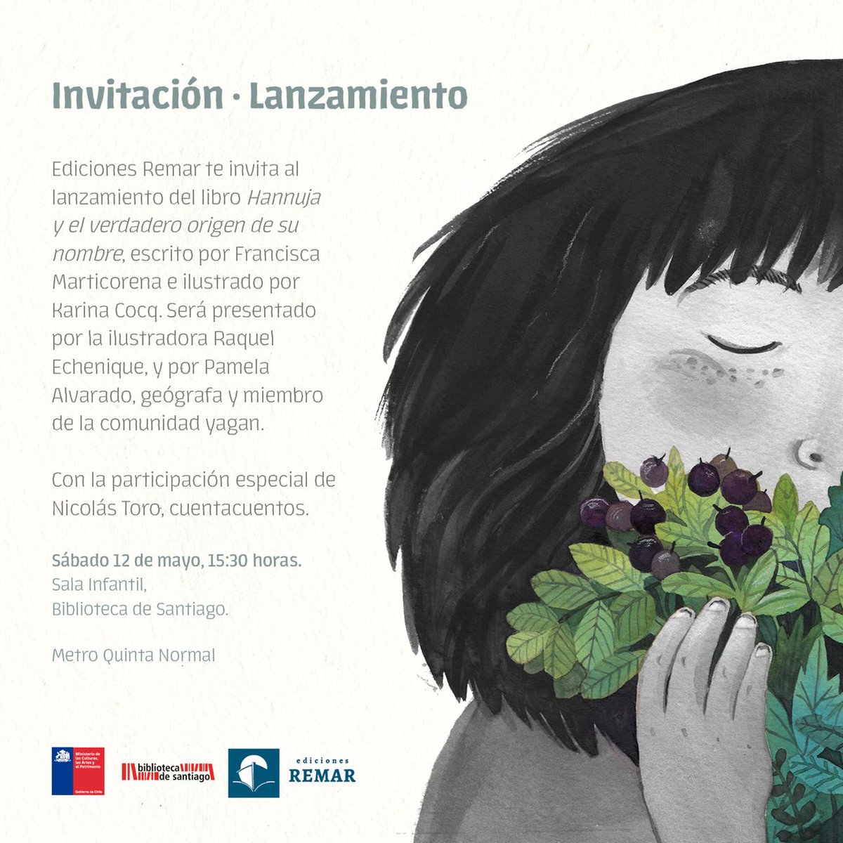 Este sábado 12 a las 15.30 lanzamos Hannuja y el verdadero sentido de su nombre junto a Ediciones Remar en la @BibliotecadStgo Les esperamos!