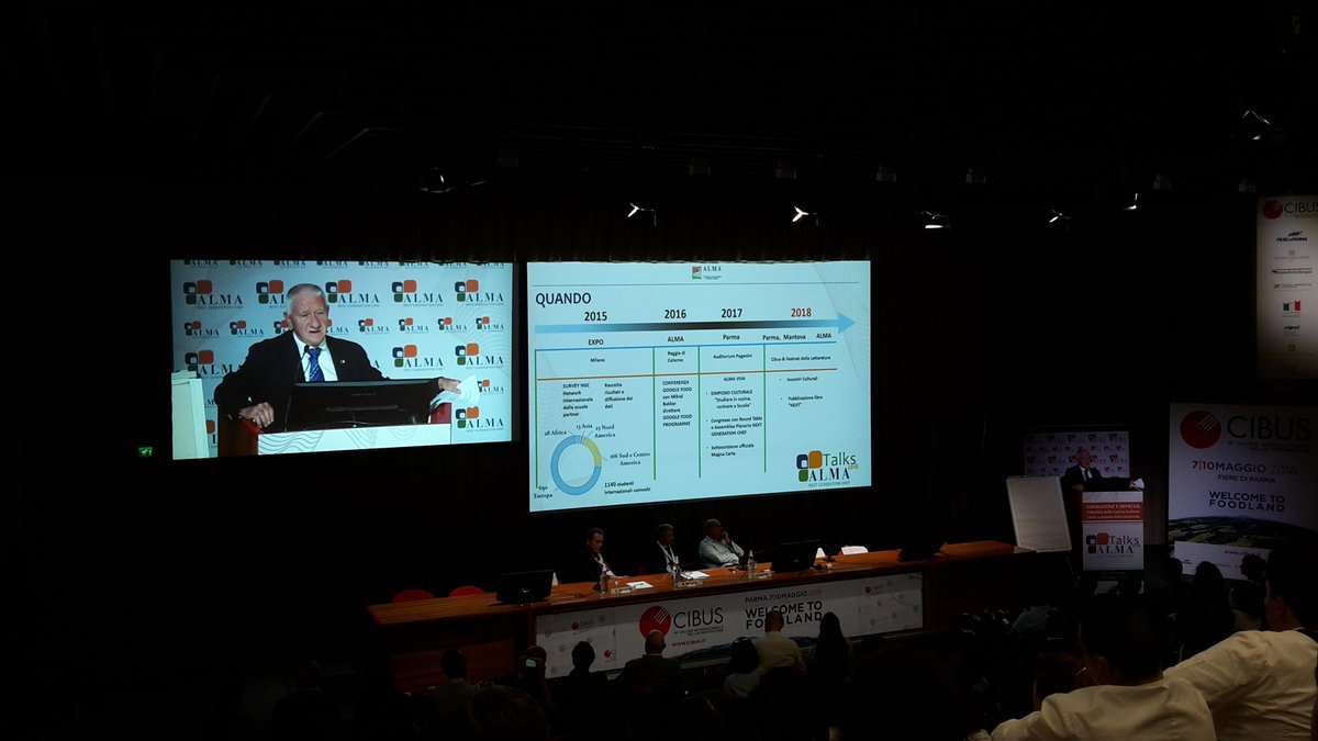 CibusParma's tweet photo. Il presidente di @Alma_School presenta il progetto #nextgenerationchef
Dal 2015 #Almaschool si è resa conto che bisogna fare anche cultura oltre a formazione tecnica:
"Per evolversi serve #Cultura"
#cibus #Cibus2018 https://t.co/4xBxjWUFH9
