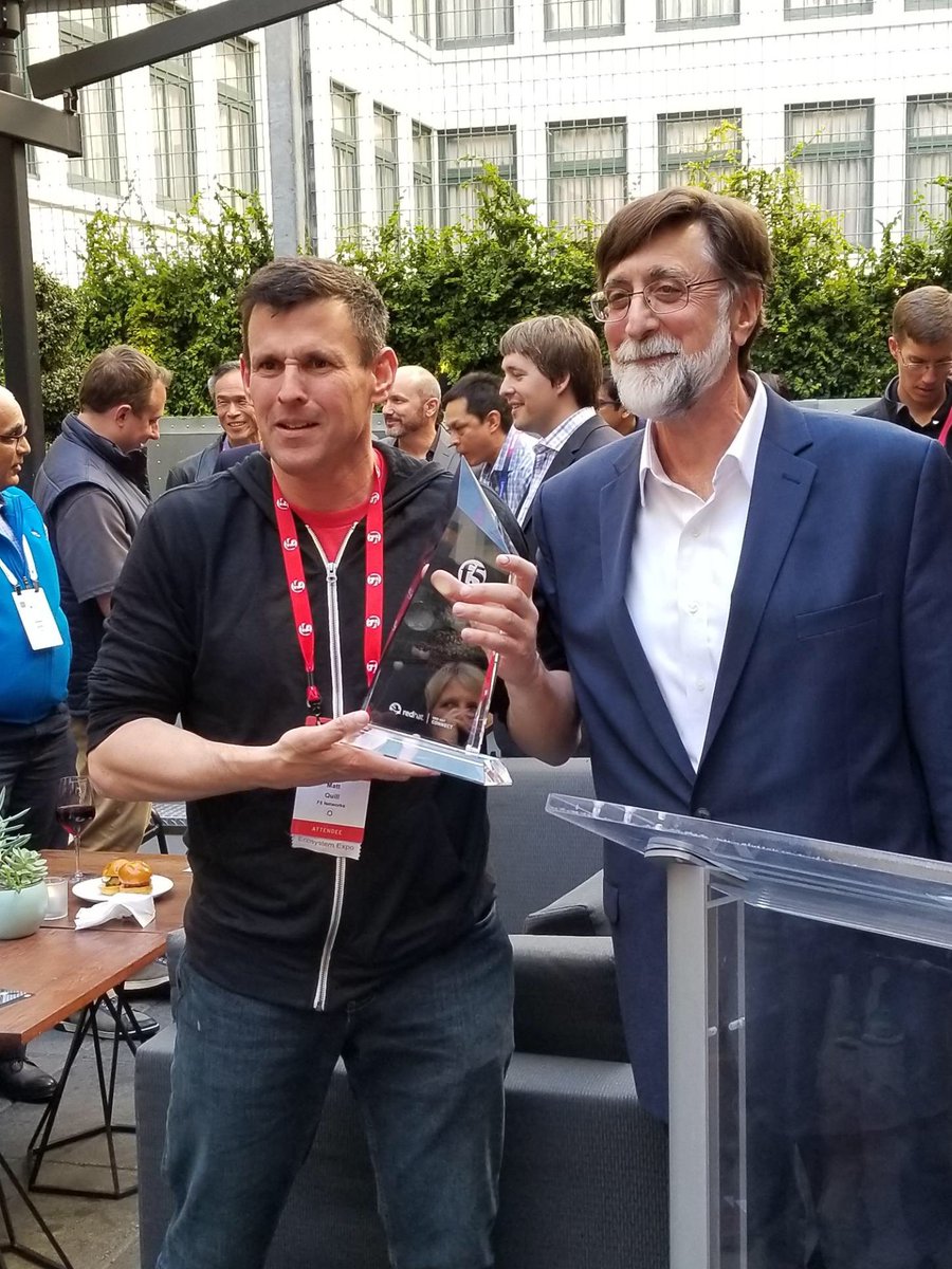 Join us in recognizing <a href="/F5Networks/">F5</a> Matt Quill with the #RedHat ISV Partner Dedication Award for embracing #opensource values. #RHSummit @RHC4TP