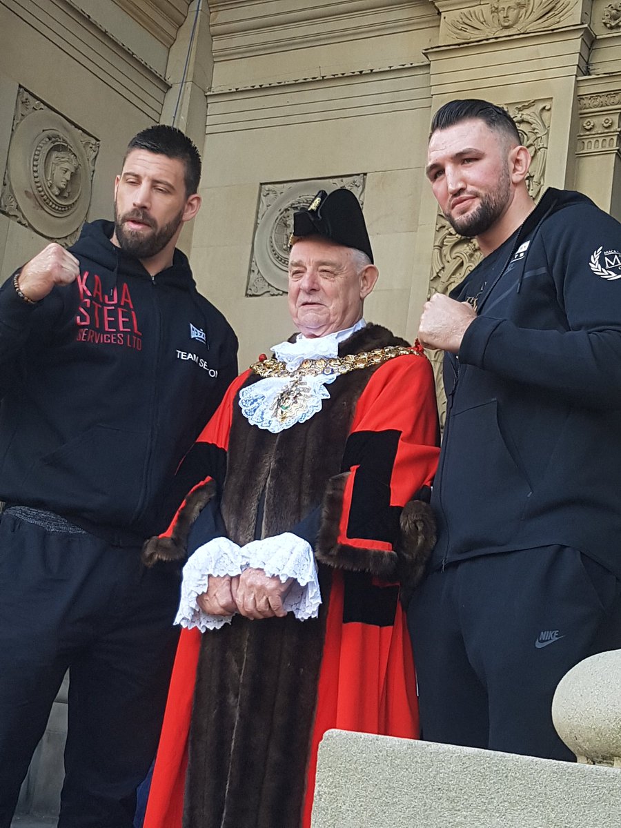 jessmarkwick's tweet photo. Just been to watch @hughiefury press conference was brilliant! Thanks for having us and cannot wait til Saturday!!! @peterfury @MTKGlobal https://t.co/eyqghGBtMy