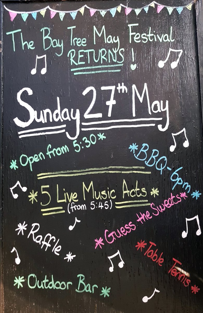 harriet_scott's tweet photo. @BayTreeStilling May Festival RETURNS on Sunday 27th May! Live Music, BBQ, Raffle, Outdoor Bar, Drink specials and more! A great evening for family and friends to enjoy! https://t.co/MBJOqQSIul