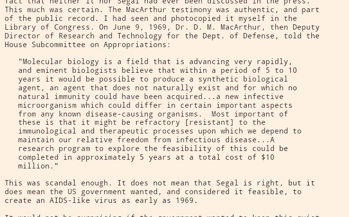 6/n The MacArthur testimony establishes that by 1969 the US govt had made plans of creating a "synthetic" virus like the   #HIV virus "for which no natural immunity could have been acquired," & which was resistant to all existent medicines & treatments.