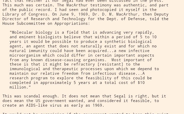 6/n The MacArthur testimony establishes that by 1969 the US govt had made plans of creating a "synthetic" virus like the  #HIV virus "for which no natural immunity could have been acquired," & which was resistant to all existent medicines & treatments.