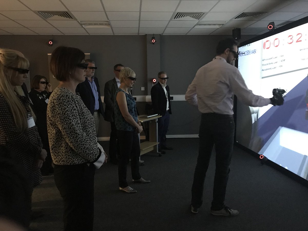 STFC_B2B's tweet photo. We started off today’s Get Ahead in MedTech workshop with a visit to the @VEC_VE exploring how #VirtualReality can assist with the development of medical devices #MedTechSTFC @Bionow @SciTecDaresbury https://t.co/33cIhrrx4q