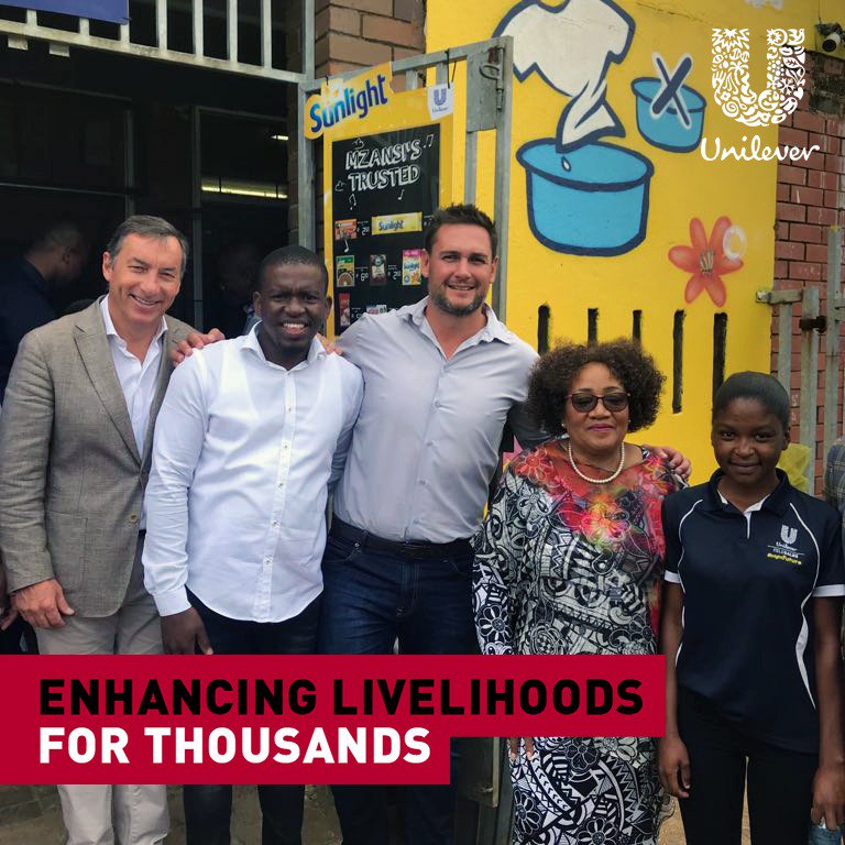 UnileverSA's tweet photo. Our SA EVP, @marquetluco1 and the MEC of Social Development meeting one of our YES programme employees while visiting local Spaza shops in KwaMashu. #EnhancingLivelihoods #BrightFutureSA #sustliving https://t.co/x5S7DrQTyo