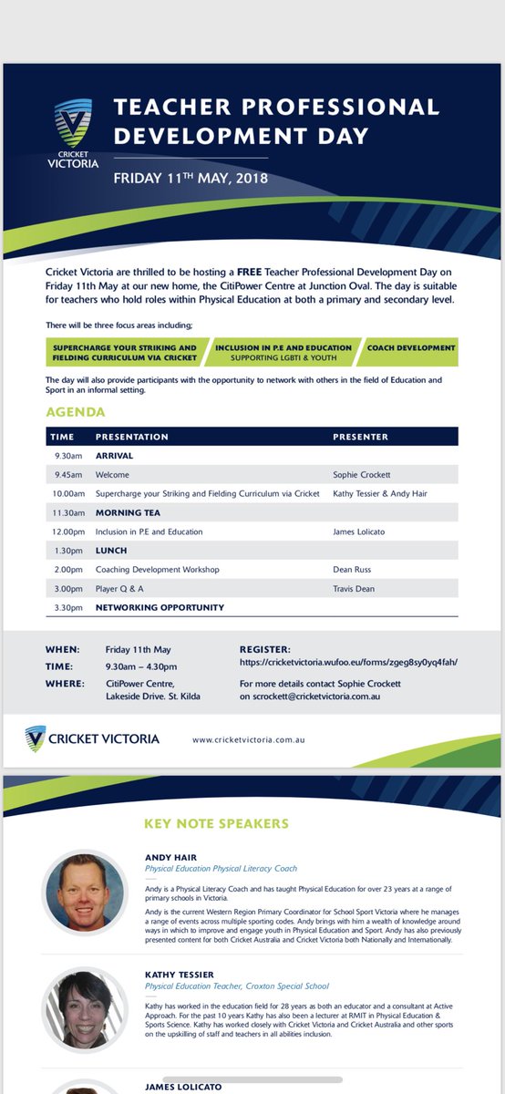 MsKappler's tweet photo. Looking forward to attending tomorrow’s PD run by @cricketvictoria fits perfectly with this term and such a good line up!!! https://t.co/Ckb3dNOI24