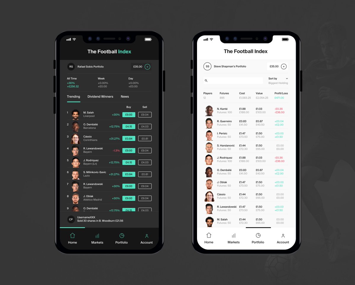 evanspringle's tweet photo. Absolutely loving the @FootballIndexUK but felt it could do with a cheeky facelift. #FootballIndex #AppDesign https://t.co/ceeg6PZqoq