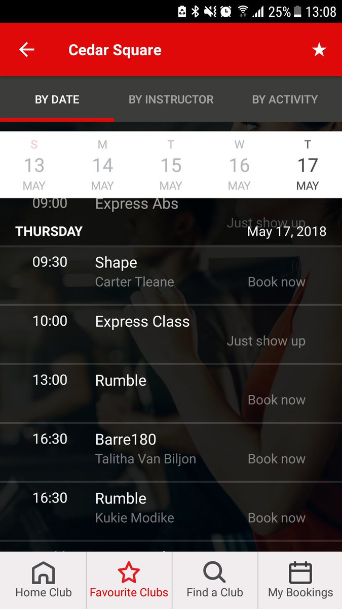 pseudo_kate's tweet photo. @virginactiveSA apparently it changed to 1:30pm on Thursdays but your app says 1pm for today and even next Thursday the 17th. 
😒 https://t.co/UjNY8Eiffp