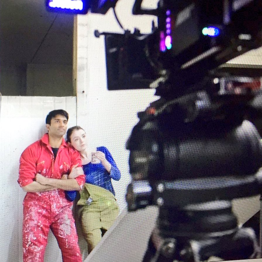 dailybolger's tweet photo. Behind the scenes of #HalalDaddy. Sarah Bolger and Nikesh Patel pause for a break between takes. https://t.co/RlnbMfmBsO