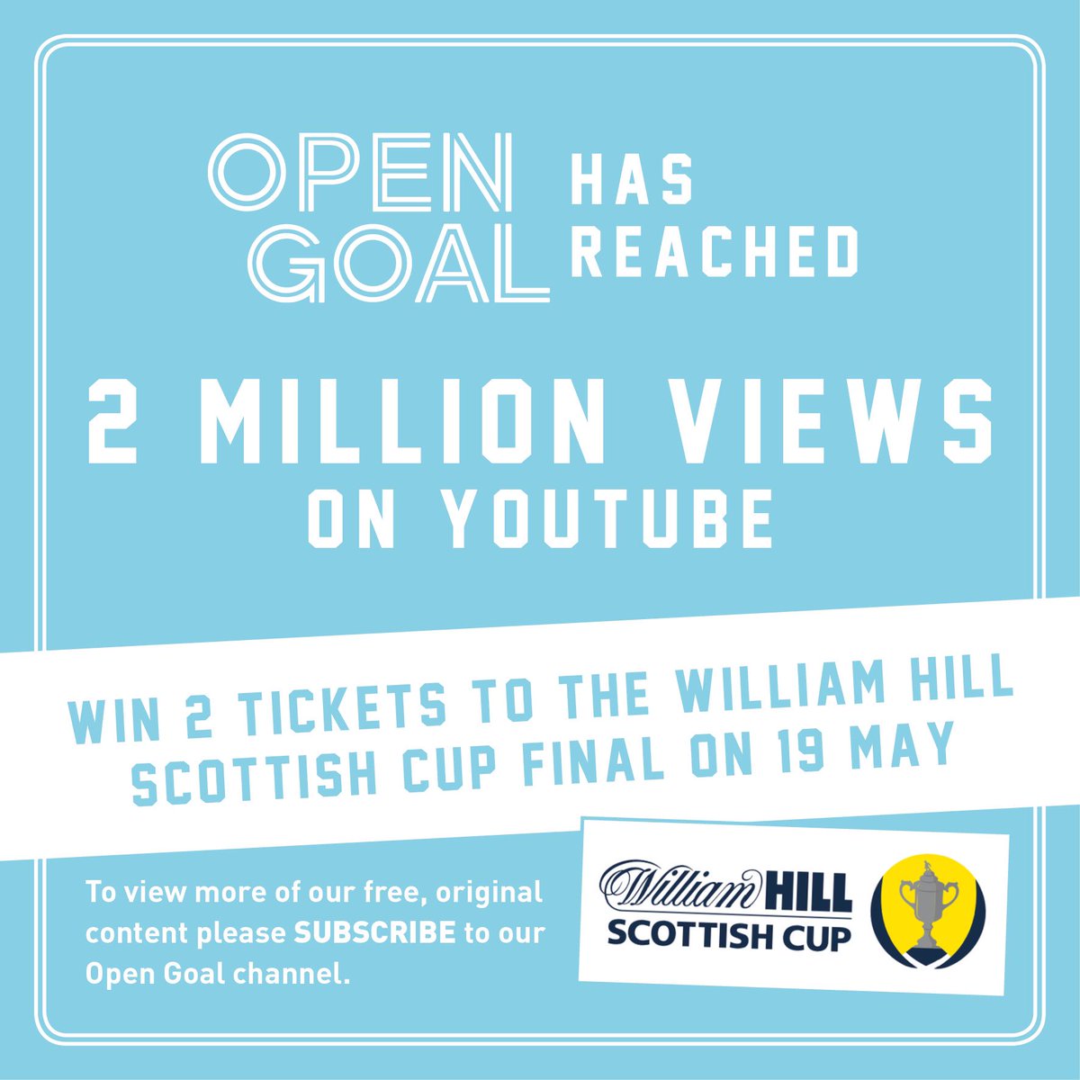 opengoalsport's tweet image. We've hit 2 MILLION views 🎉 To mark the milestone @WilliamHill have given us 2 pairs of tickets for the @ScottishCup Final to giveaway to a @MotherwellFC and @CelticFC fan! To Enter simply FOLLOW our page &amp;amp; RETWEET this post. Good Luck!