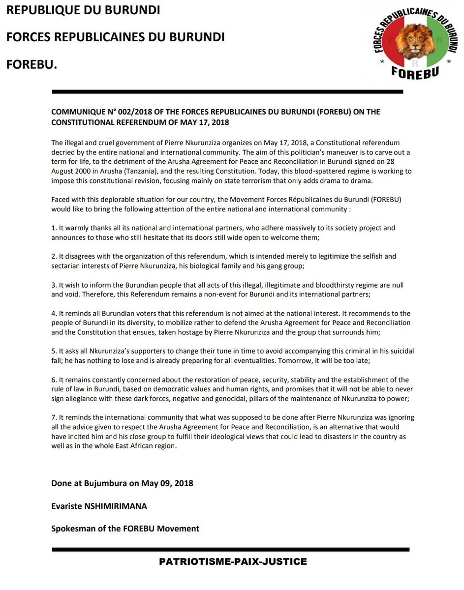 The Nkurunziza referendum remains non event for Burundians and partners of Burundi.