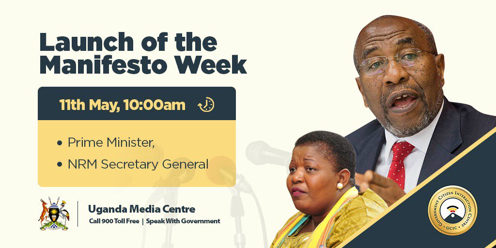 WBashaasha's tweet photo. Rt. Hon. @RuhakanaR and NRM Secretary General @JustineLumumba will address the press at @UgandaMediaCent on Friday 11th May, 2018, starting 10 am, regarding the activities of the Manifesto Week #ManifestoWeek2018 https://t.co/U506OhVmId