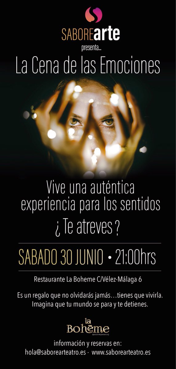 Vive una auténtica experiencia para los sentidos... ÚLTIMAS PLAZAS DISPONIBLES!!! Haz tu reserva en 👉🏻 hola@saborearteatro.es #gastronomia #malaga #musica #sentidos #teatro #comida #experiencia #cosasbonitas #experienciasnuevas #cena #emociones
