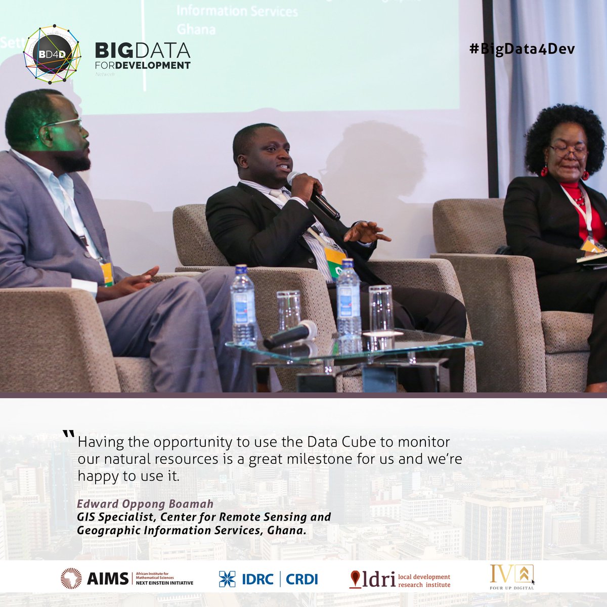 ldriafrica's tweet image. &quot;Having the opportunity to use the Data Cube to monitor our natural resources is a great milestone for us and we’re happy to use it.&quot; Edward Oppong Boamah
GIS Specialist, Center for Remote Sensing and Geographic Information Services, Ghana #AfDataCube #BigData4Dev