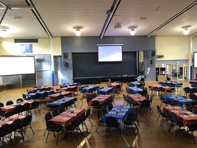 HeadsUpHPE's tweet photo. The gym space has been completely transformed thanks to the hard work of @hmcdonough66 and her crew of helpers. Looking forward to listening to @JamesNottinghm as we discuss Challenging Learning #ChallengePLC18 https://t.co/ybUpc9r4o5