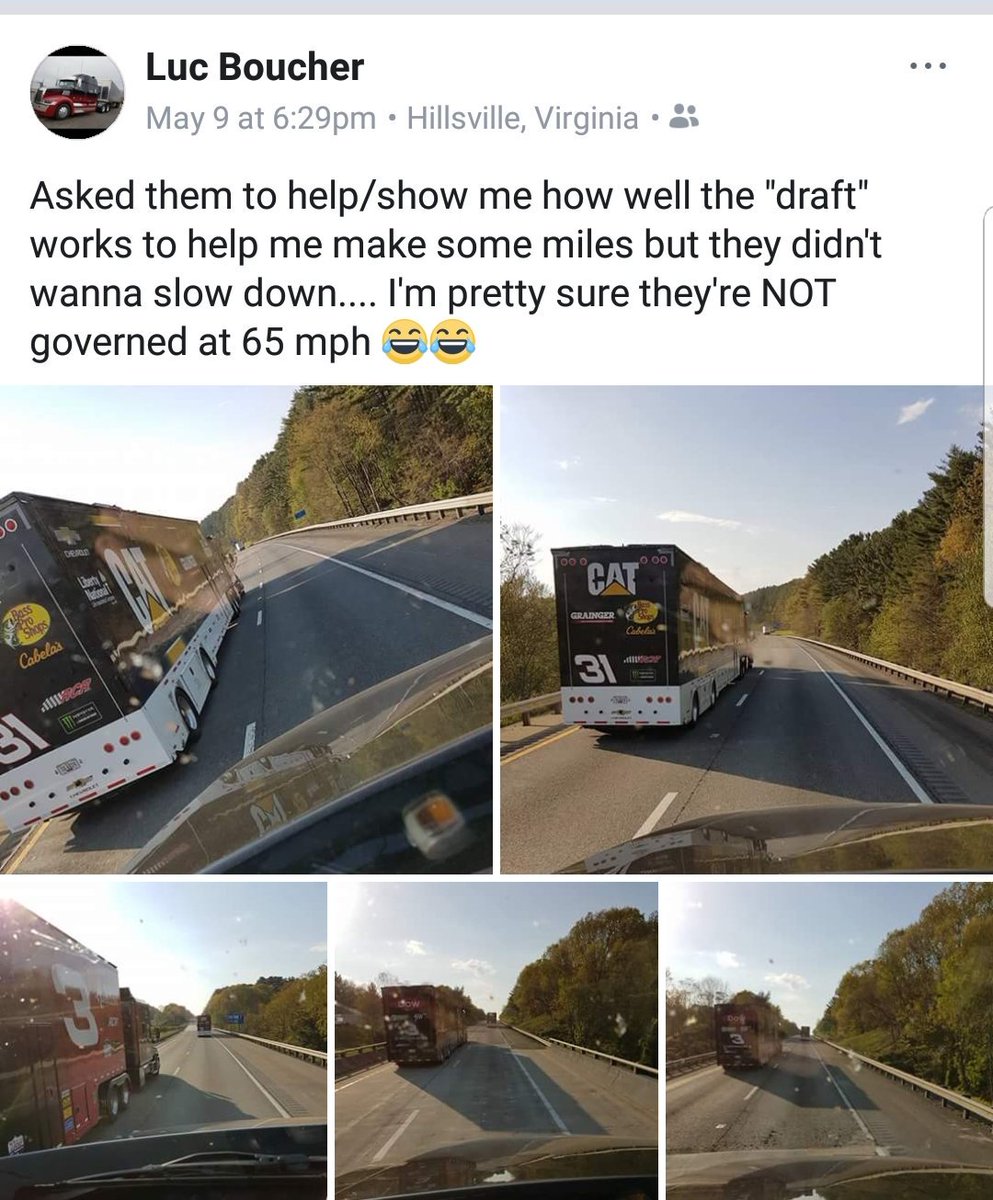 igobyscooter's tweet photo. Hey @RCRracing, @RCRCup, @RyanJNewman & @austindillon3, my #BubbaArmy Canadian Truck Driver Friend @TruckerLuc saw y'all yesterday. Ryan and Austin musta been driving, cuz he couldn't keep up lol #SideDrafting #Nascar @NewmanKrissie https://t.co/DTjffqGK5G