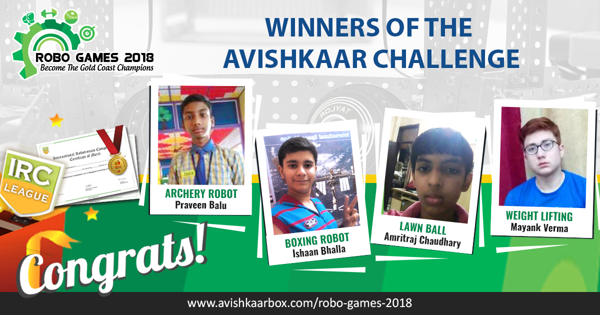 AvishkaarEdu's tweet photo. Here are the #winners of Avishkaar Challenge - #RoboGames2018!
Many many #congratulations to all of you :)
Watch their entries now at >> https://t.co/0Uv0KyR5un
#GC2018  #AvishkaarChallenge https://t.co/uMMuSAR0Lv